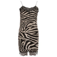 Celine silver zebra patterned sequin and lace slip dress, fw 2003