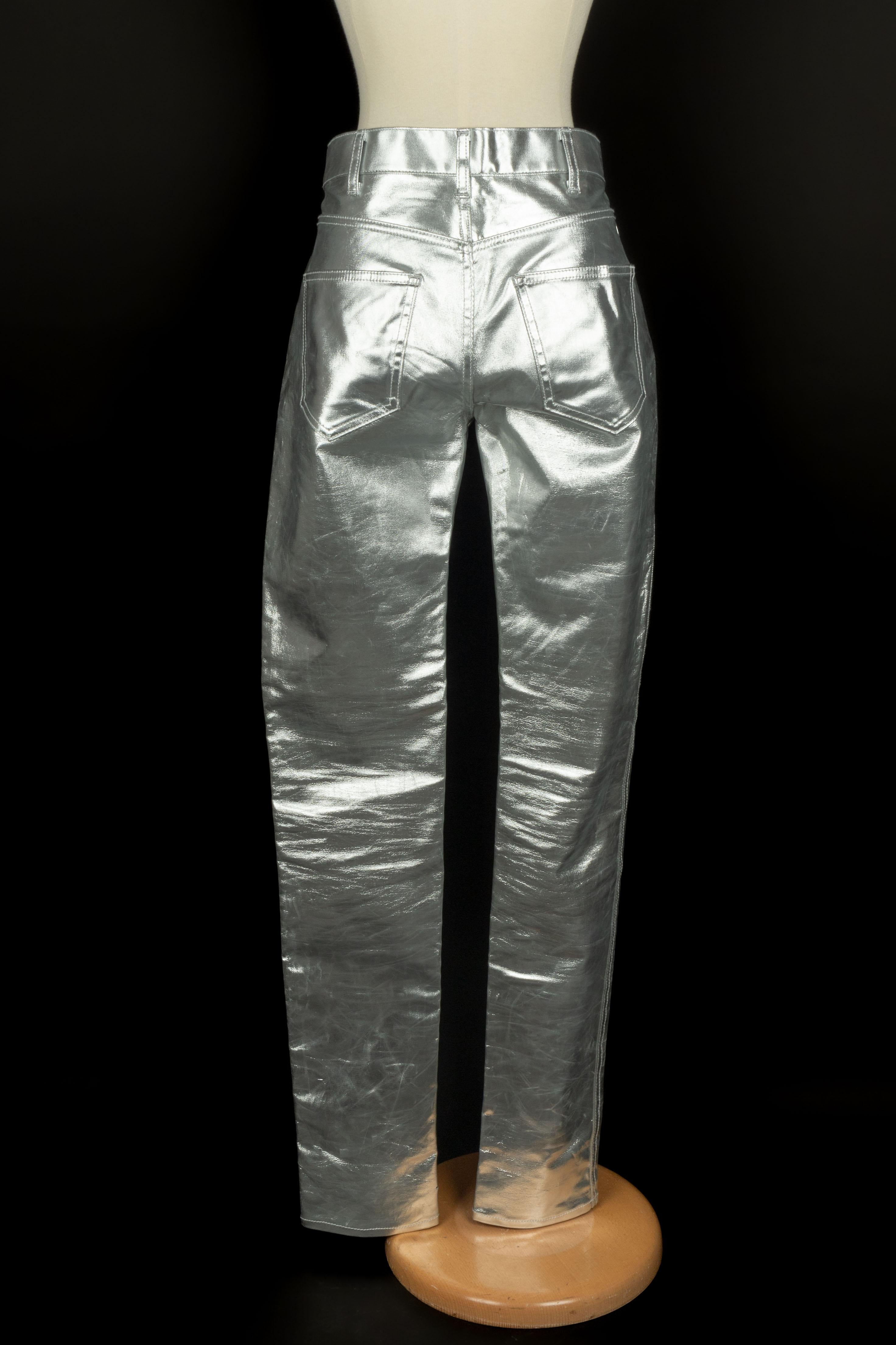 Pantalones plateados Celine Negro en venta