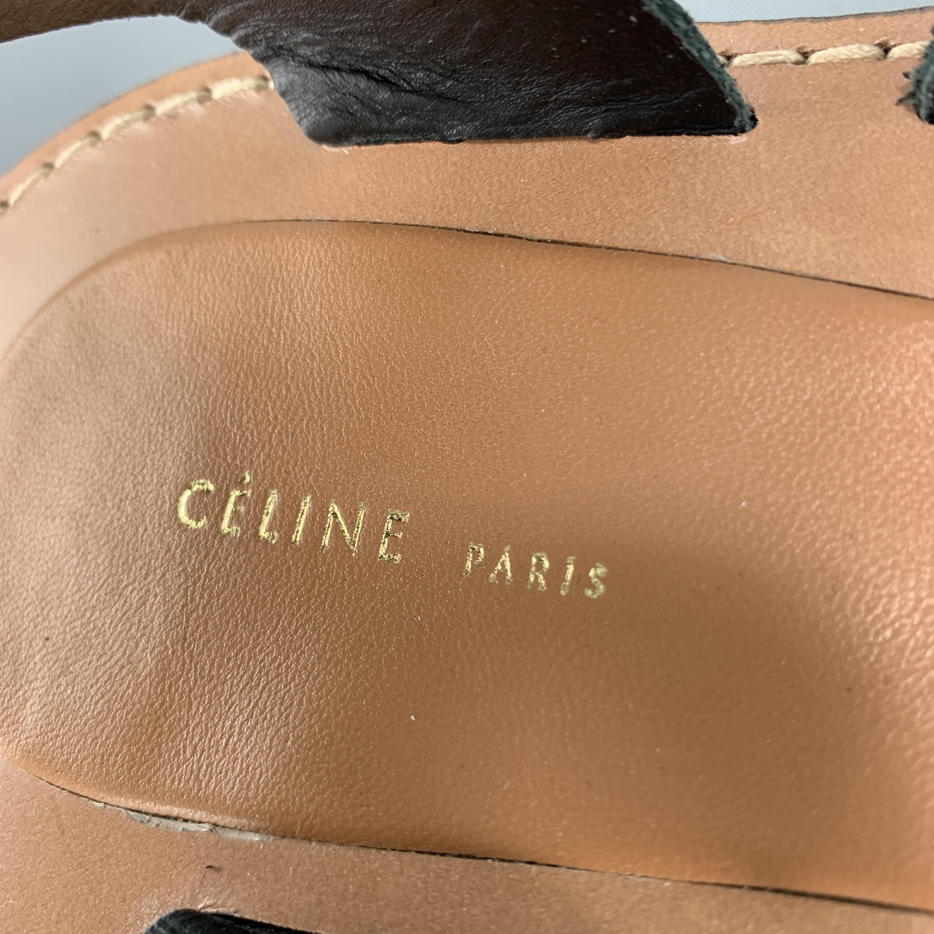 CELINE Size 10 Black Leather Ankle Strap Sandals In Excellent Condition In San Francisco, CA