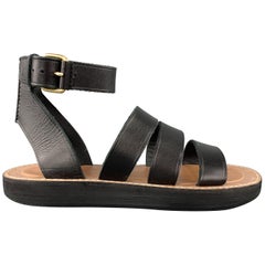CELINE Size 10 Black Leather Ankle Strap Sandals
