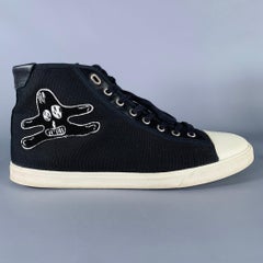 CELINE Size 10 Black White Applique Canvas High Top Sneakers