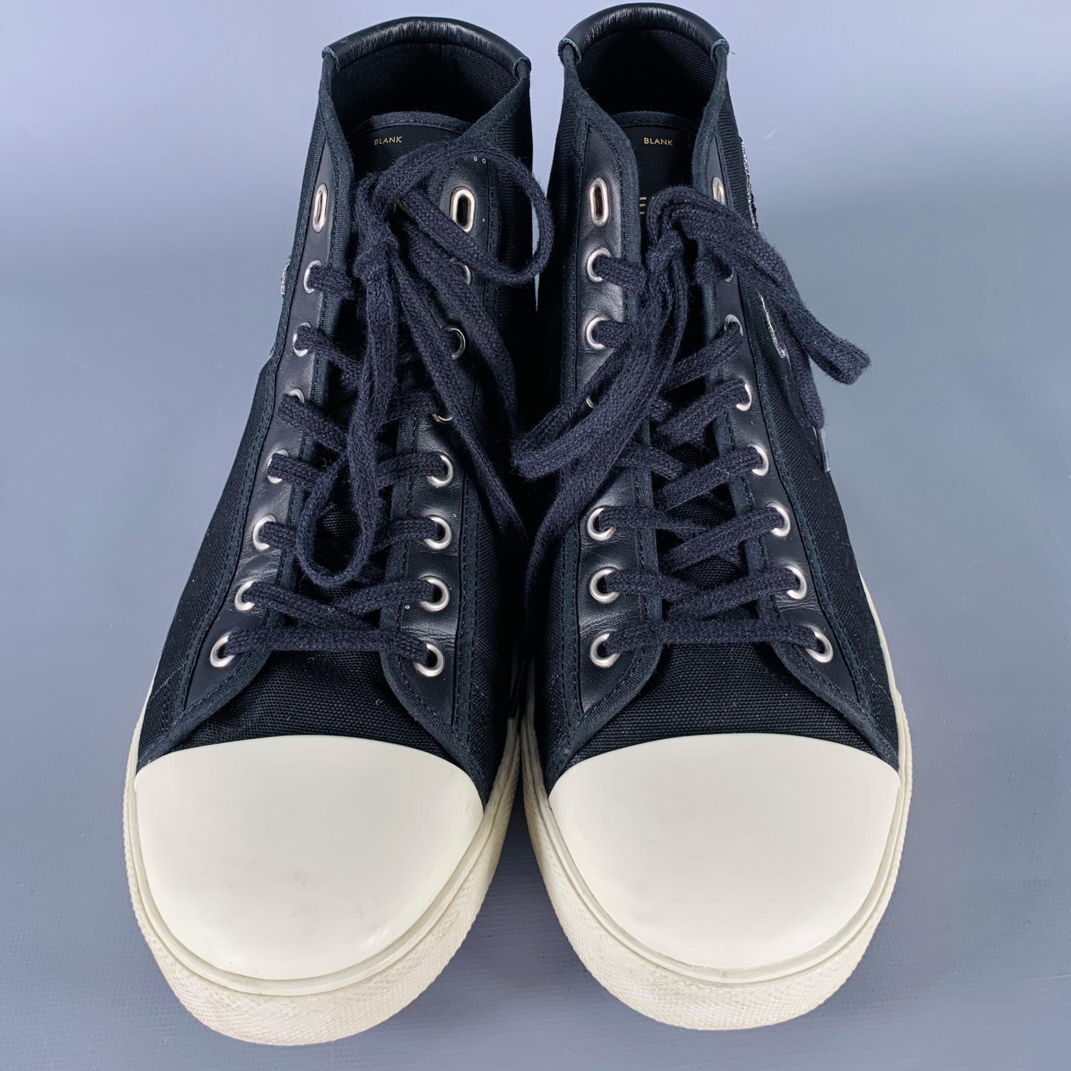 Men's CELINE Size 10 Black White Applique Canvas High Top Sneakers For Sale
