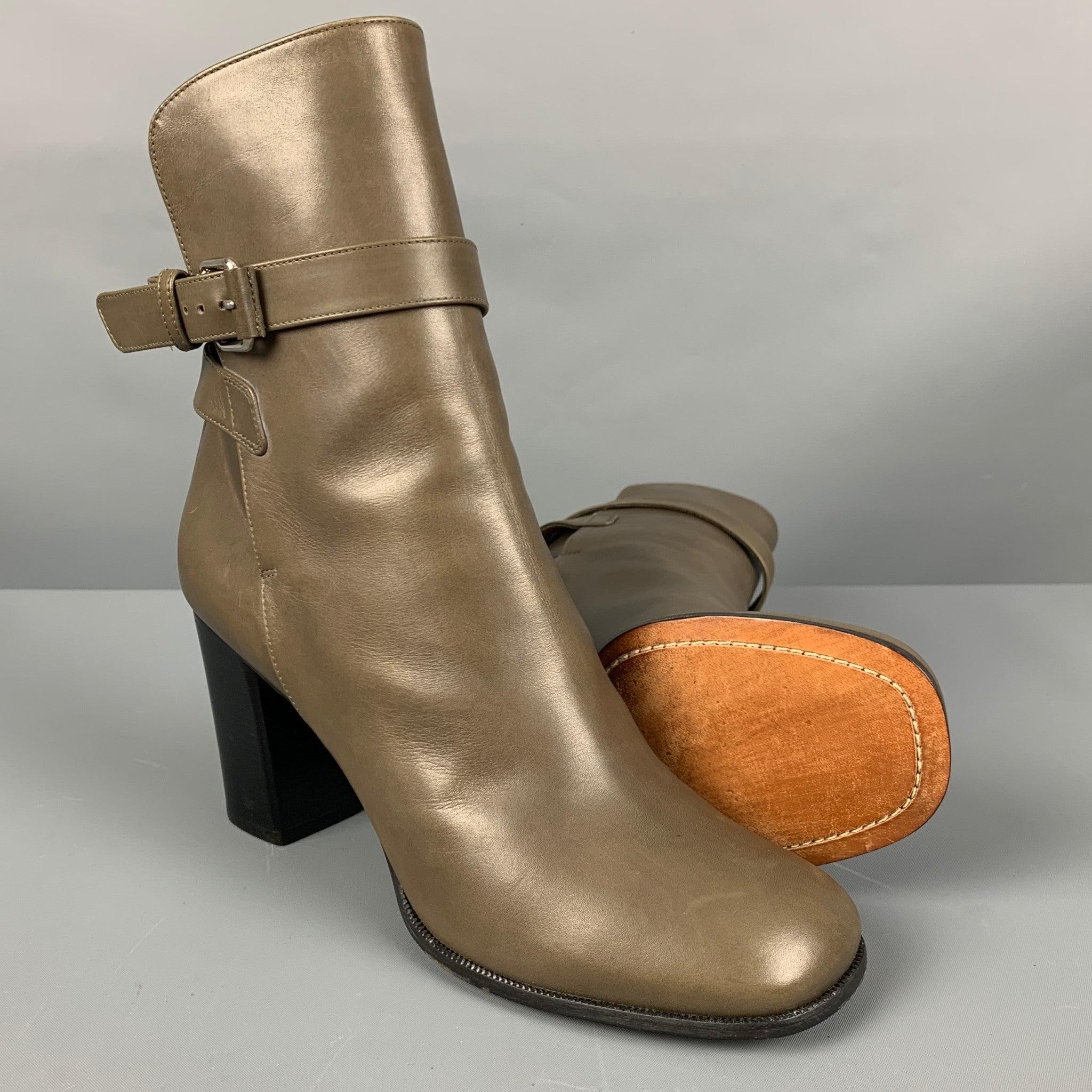 CELINE Size 10 Grey Ankle Strap Boots For Sale 1
