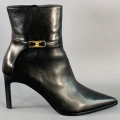 CELINE Size 11 Verneuil Triomphe Black Leather Pointed Toe Stiletto Boots