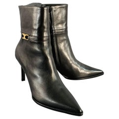 CELINE Size 11 Verneuil Triomphe Black Leather Pointed Toe Stiletto Boots