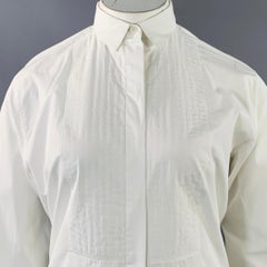 CELINE Size 12 White Cotton Hidden Buttons Formal Shirt