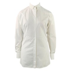 CELINE Size 12 White Cotton Hidden Buttons Formal Shirt