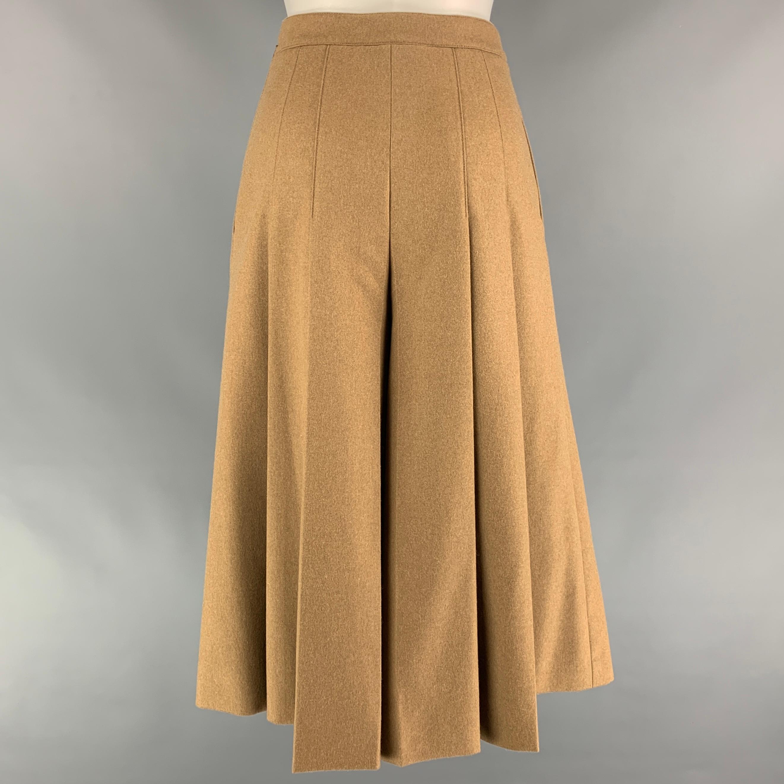 Brown CELINE Size 2 Camel Pleated Wool Cropped Skirt Pants