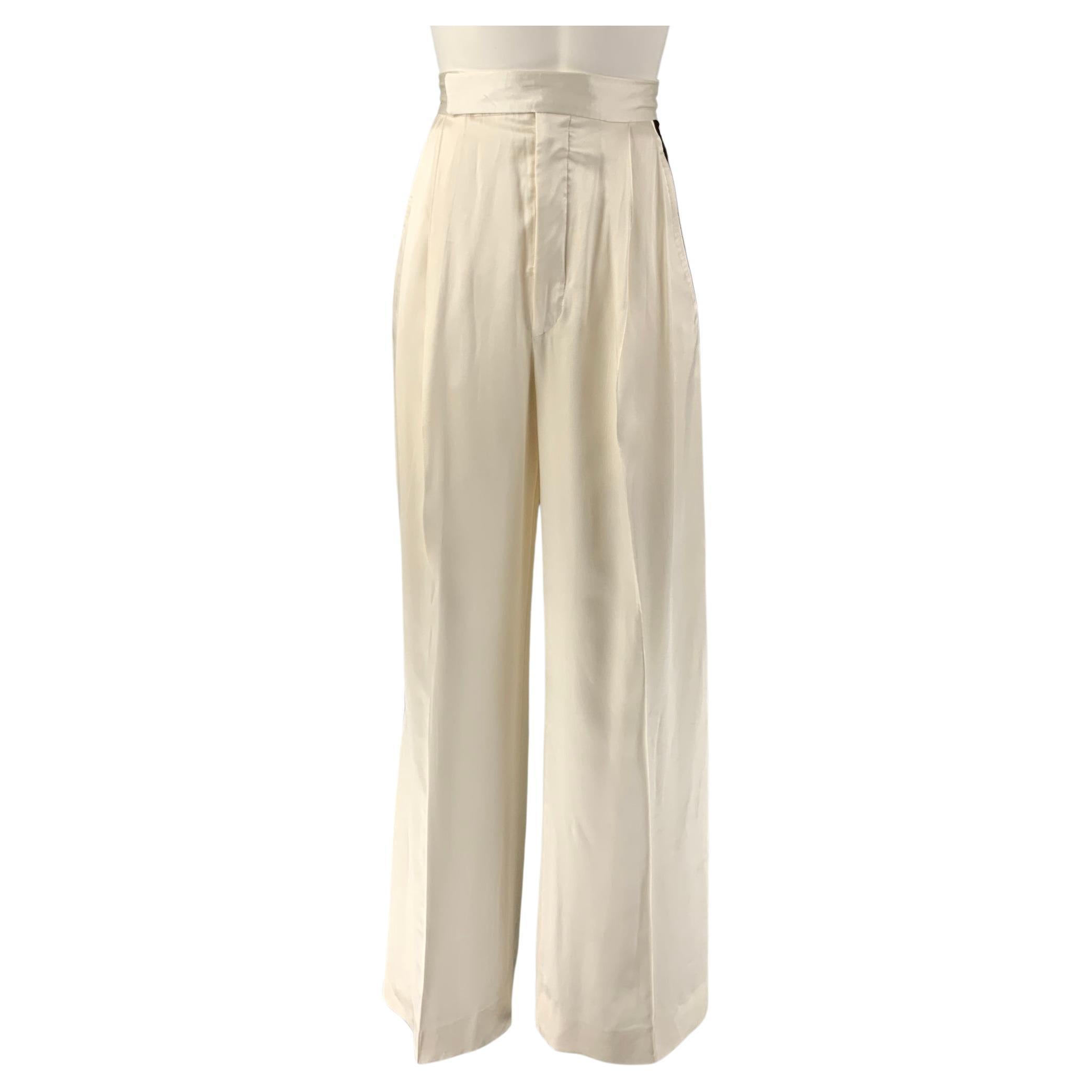 CELINE Size 2 Cream Multi-Color Silk Stripe Wide Leg Dress Pants