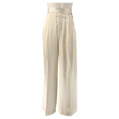 CELINE Size 2 Cream Multi-Color Silk Stripe Wide Leg Dress Pants