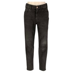 CELINE Size 26 Charcoal Cotton Distressed Narrow leg Jeans