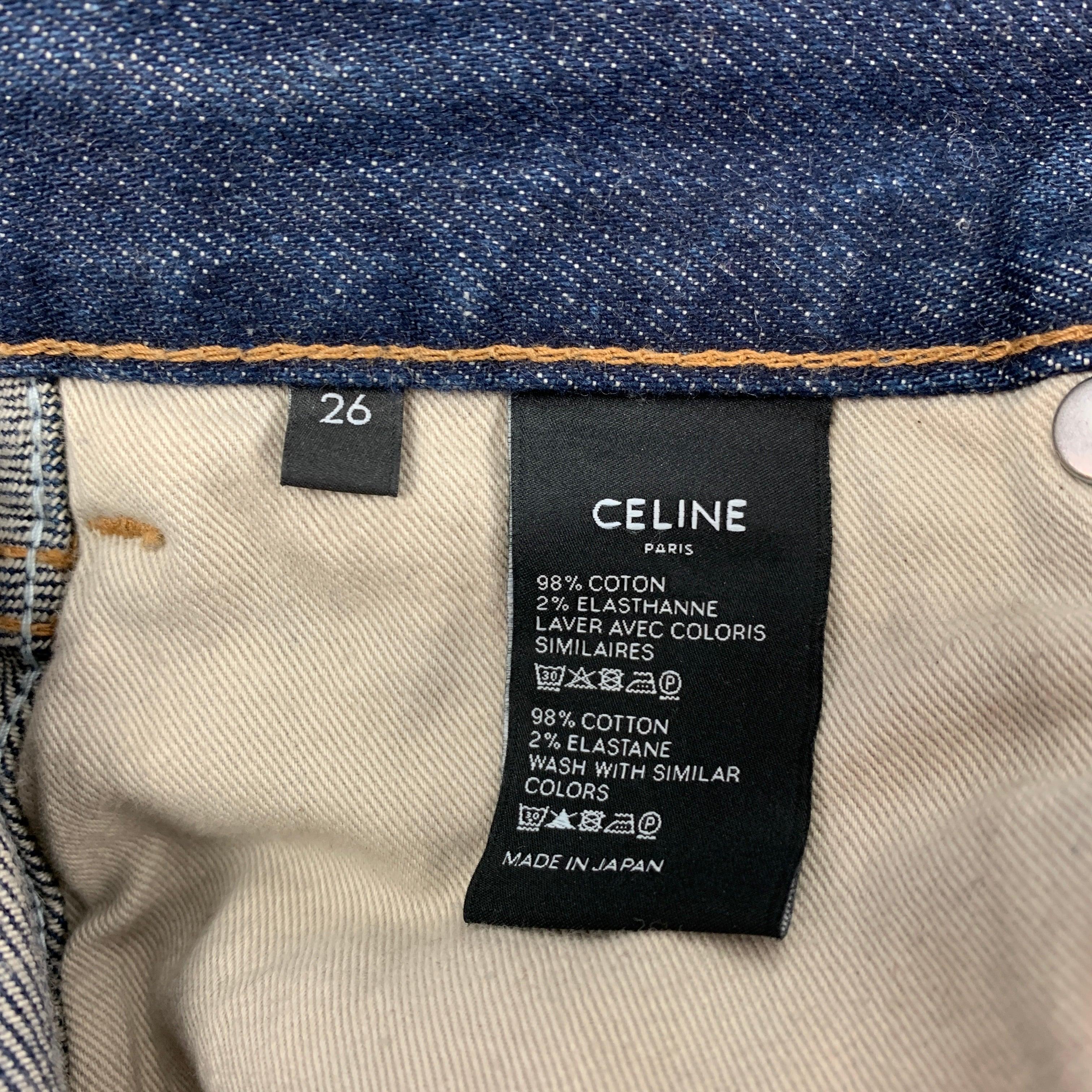 CELINE Size 26 Dark Blue Cotton Slim Patch Jeans In Good Condition For Sale In San Francisco, CA