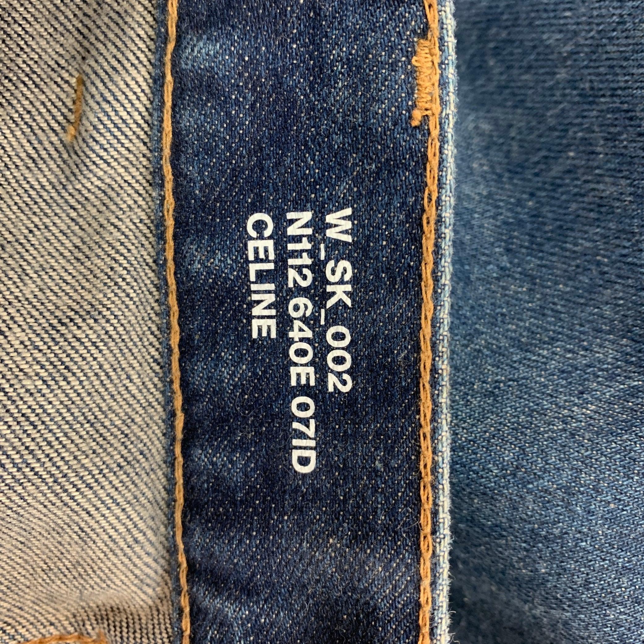 CELINE Talla 26 Azul Oscuro Algodón Slim Patch Jeans en Bueno estado para la venta en San Francisco, CA