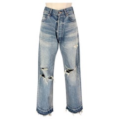 CELINE Size 27 Blue Cotton Distressed Jeans