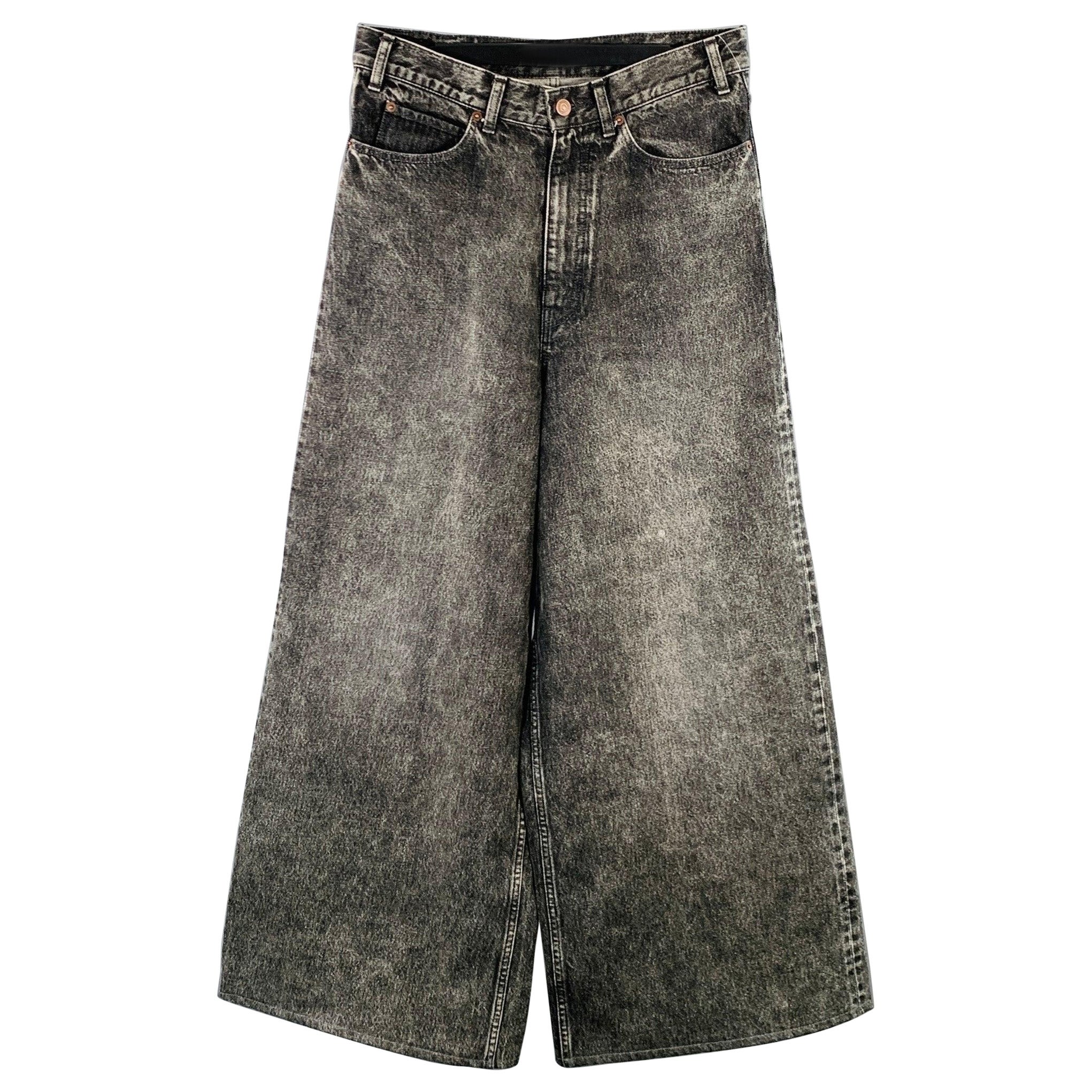 Celine Taille 29 Denim noir délavé Zip Fly Wide Leg Baggy Jeans en vente