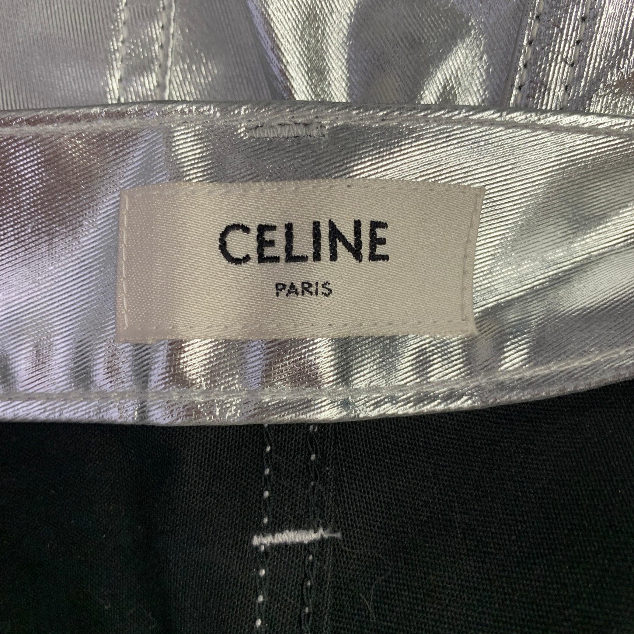 Argent CELINE Taille 29 Silver Metallic Cotton Blend Jean Cut en vente
