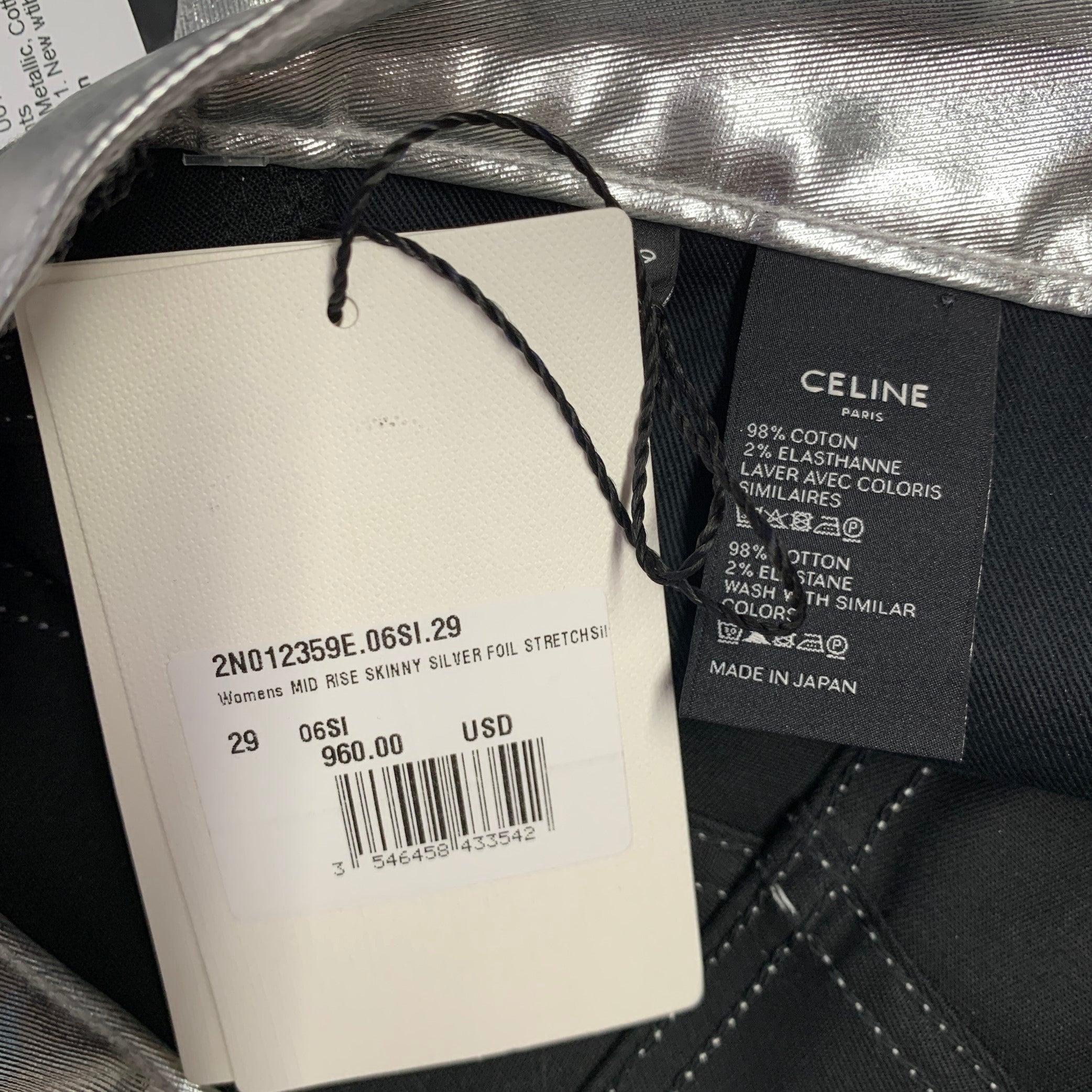 CELINE Taille 29 Silver Metallic Cotton Blend Jean Cut Excellent état - En vente à San Francisco, CA