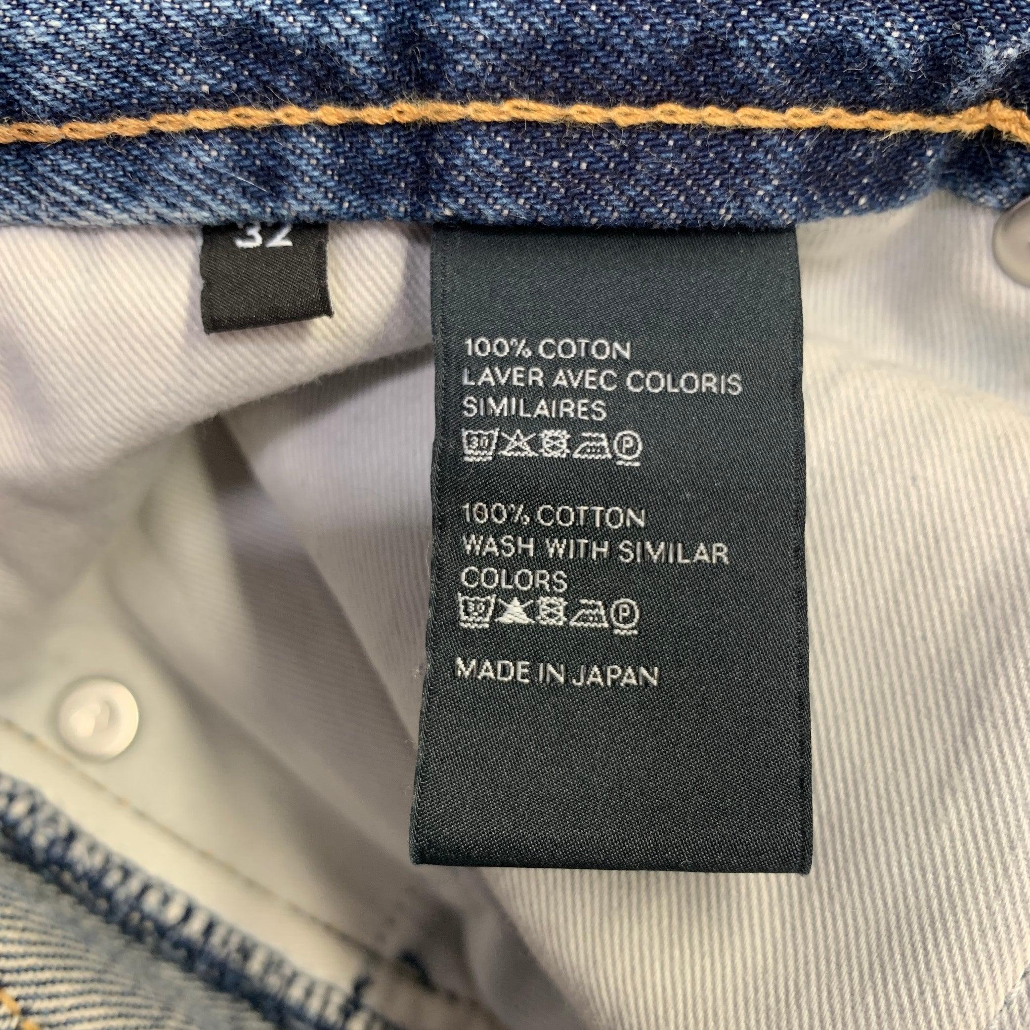 CELINE Size 32 Marco Blue Cotton Distressed Raw Edge Wide Leg Jeans In Excellent Condition In San Francisco, CA
