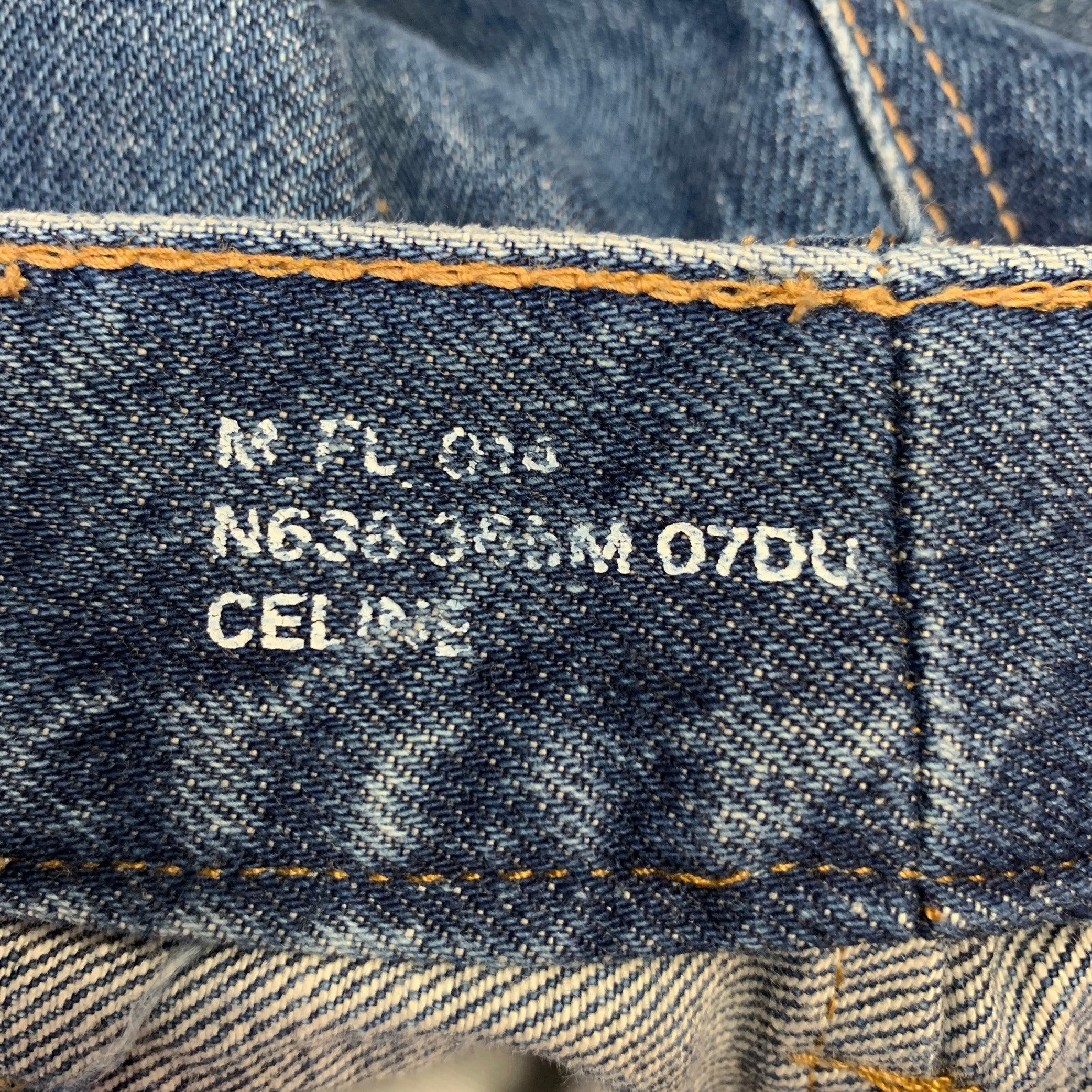 Women's CELINE Size 32 Marco Blue Cotton Distressed Raw Edge Wide Leg Jeans