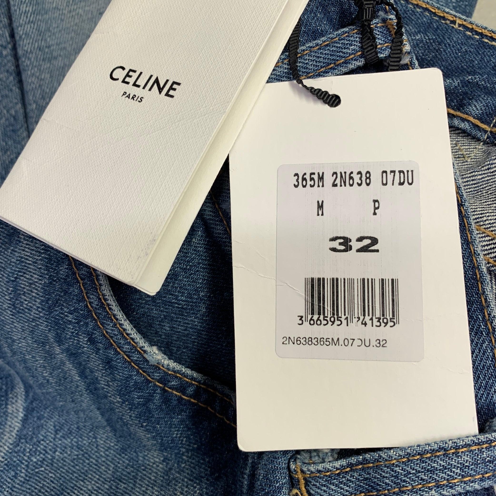 CELINE Size 32 Marco Blue Cotton Distressed Raw Edge Wide Leg Jeans 1