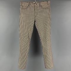CELINE Größe 34 Indigo Weiß gestreift Baumwolle Zip Fly Jeans