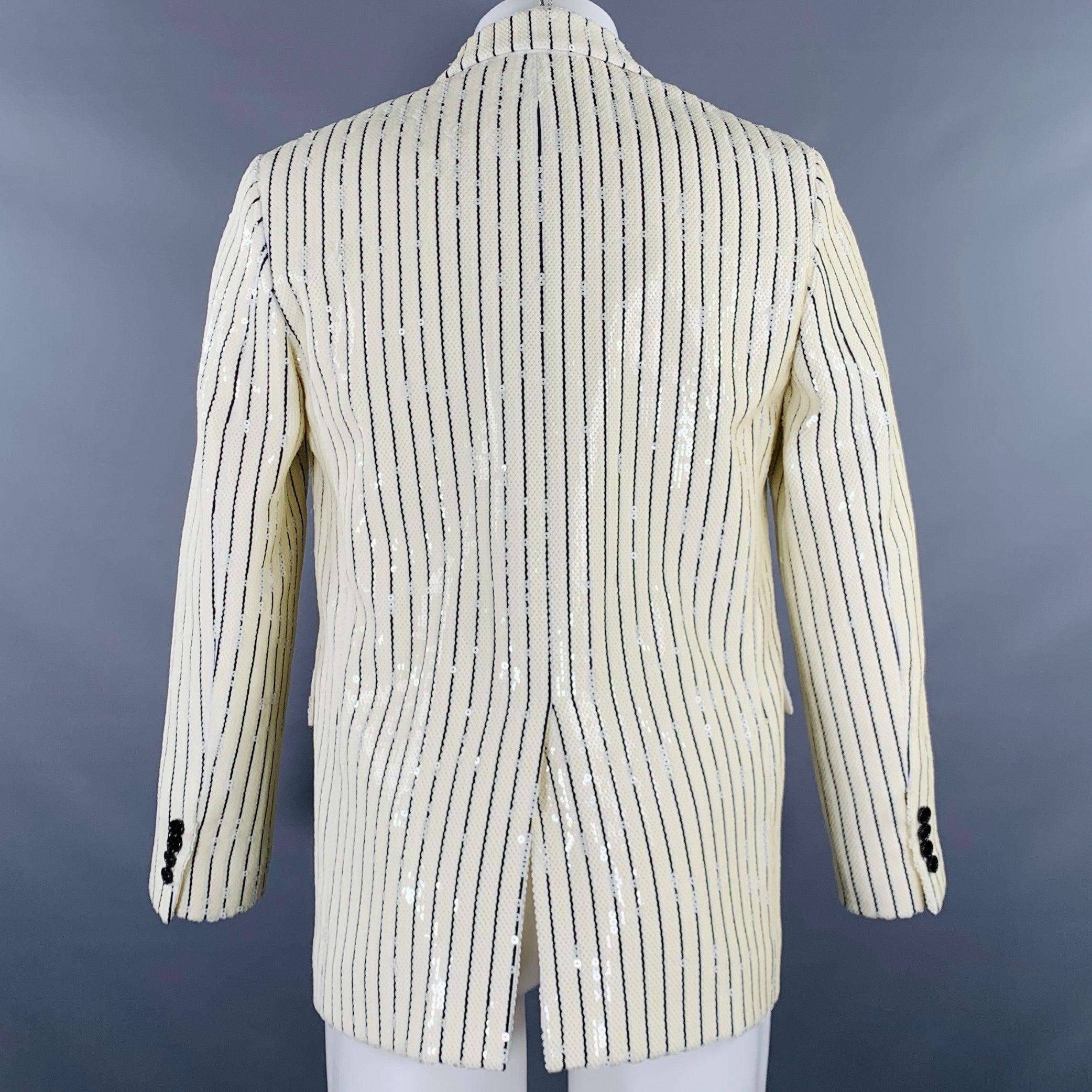 CELINE Size 36 Beige Black Sequined Polyester Notch Lapel Sport Coat In Excellent Condition In San Francisco, CA