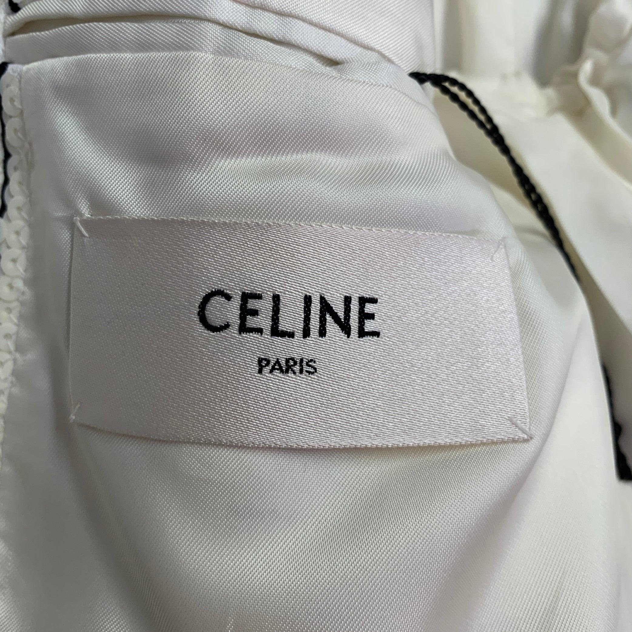 CELINE Size 36 Beige Black Sequined Polyester Notch Lapel Sport Coat 1