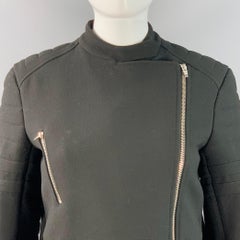 CELINE Size 4 Black Wool Zippers Detail Bondage Coat