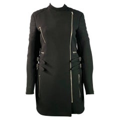 CELINE Size 4 Black Wool Zippers Detail Bondage Coat