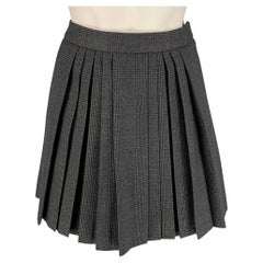 CELINE Size 4 Charcoal Plaid Wool Pleated Mini Skirt