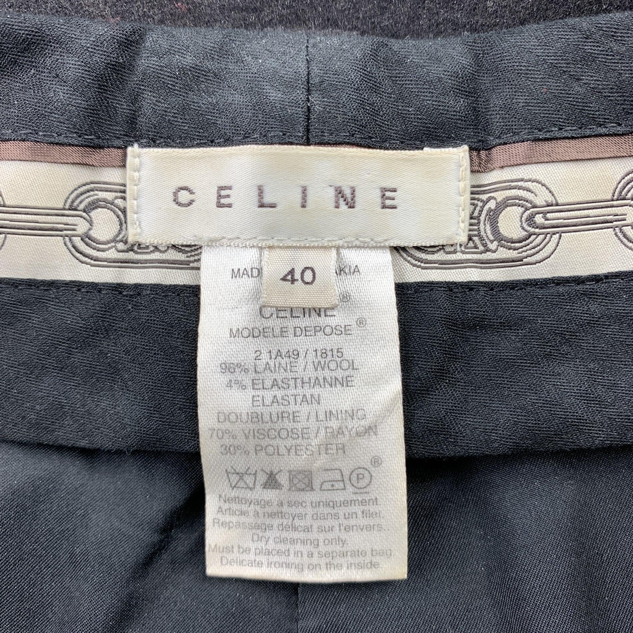 Women's CELINE Size 4 Charcoal Wool Wide Leg Dress Pants For Sale