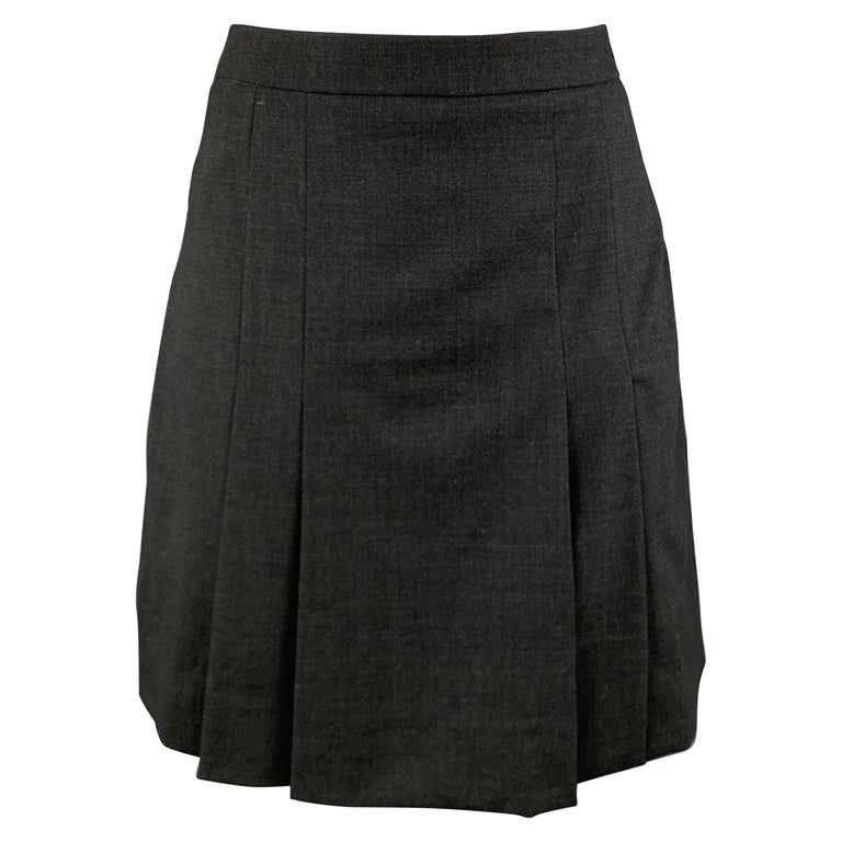 CELINE Size 4 Grey Wool Blend Pleated Skirt at 1stDibs