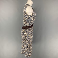CELINE Size 4 Navy White Silk Abstract Sleeveless Dress