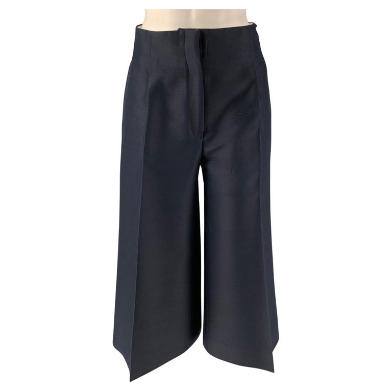 CELINE Size 4 Navy Wool and Silk Solid Wide Leg Dress Pants For Sale at