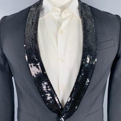 CELINE Size 40 Black Sequined Wool Mohair Shawl Collar Sport Coat