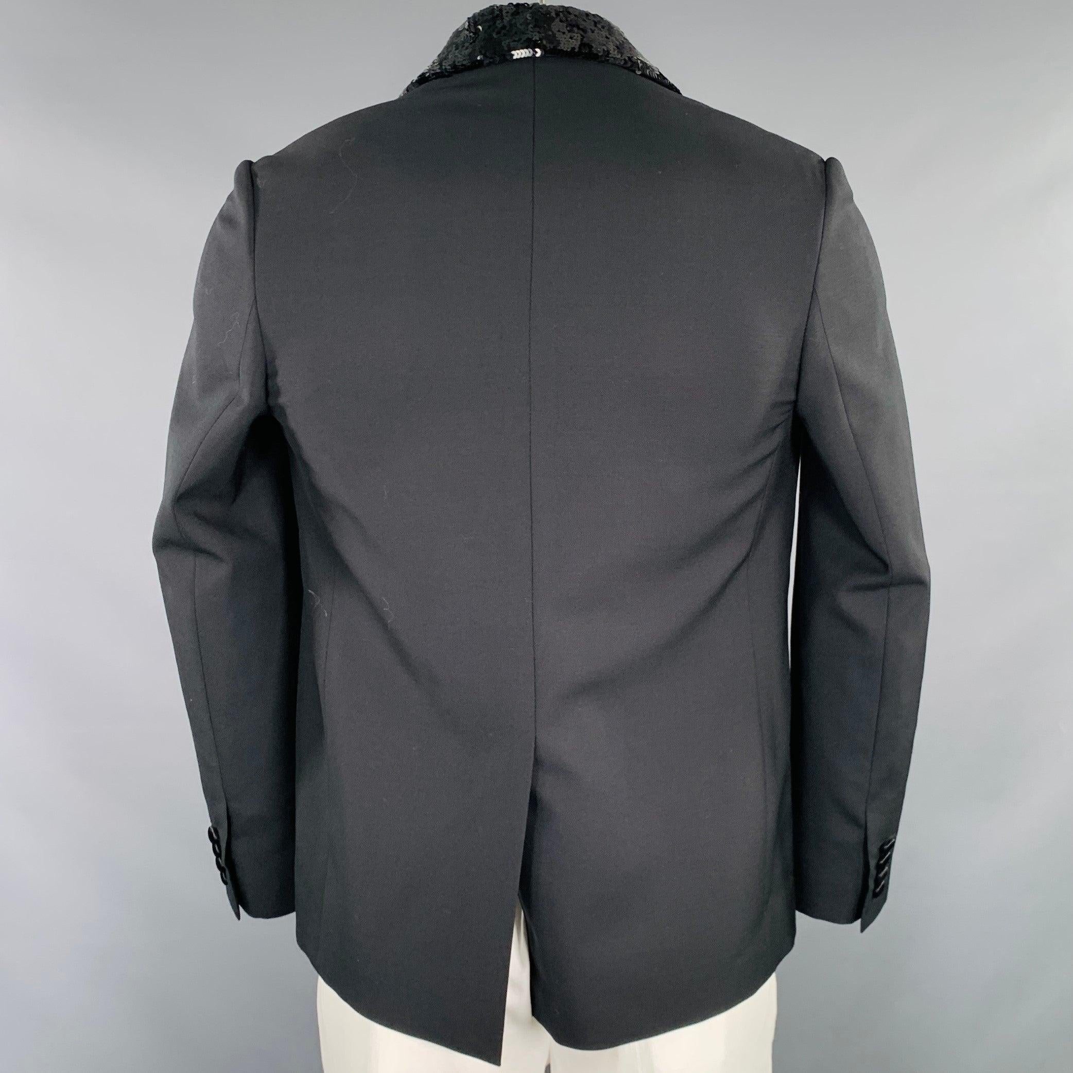Men's CELINE Size 40 Black Sequined Wool Mohair Shawl Collar Sport Coat