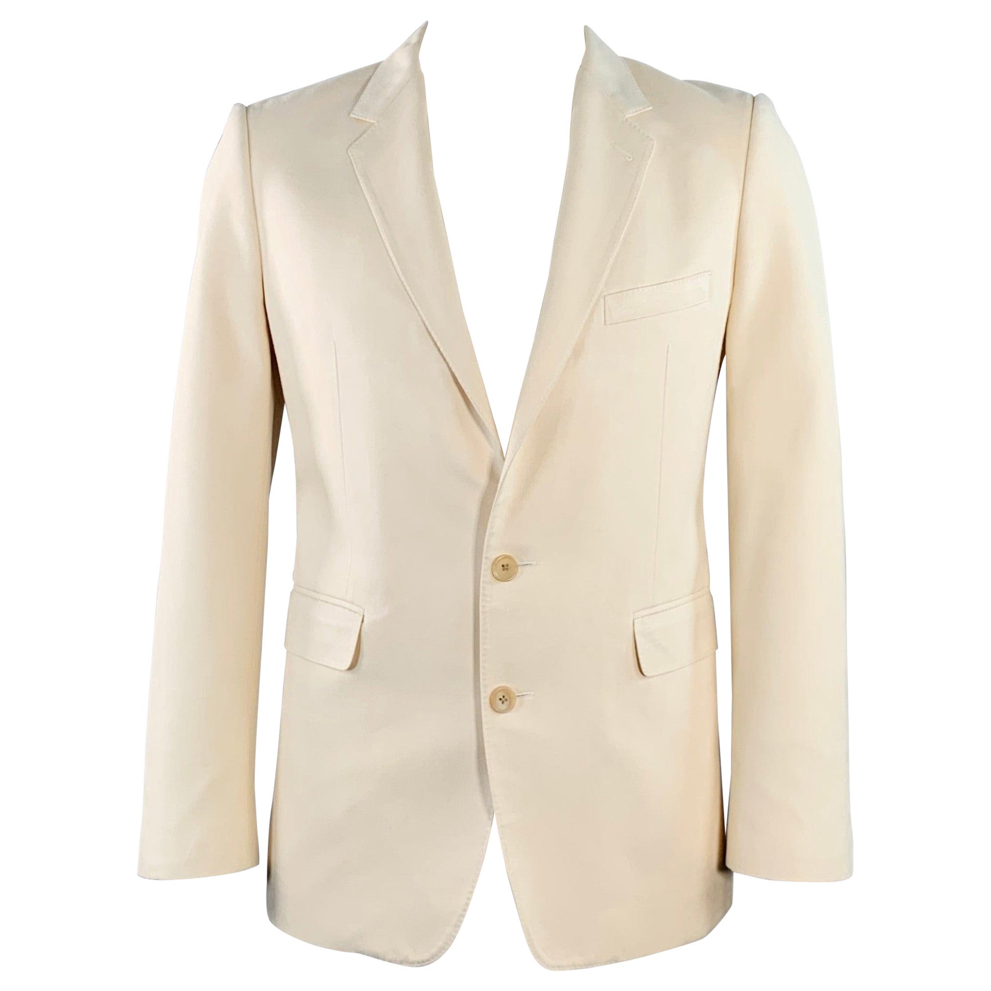 CELINE Size 42 Cream Silk Notch Lapel Sport Coat