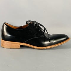 CELINE Size 5.5 Black Brown Leather Derby Almond Toe Lace-Up Shoes