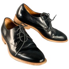 CELINE Size 5.5 Black Brown Leather Derby Almond Toe Lace-Up Shoes