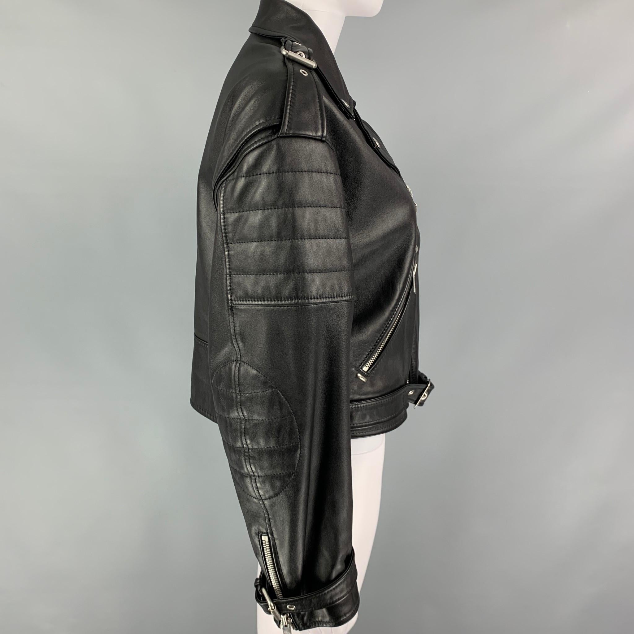 CELINE Size 6 Black Leather Motorcycle Cropped Jacket In New Condition In San Francisco, CA
