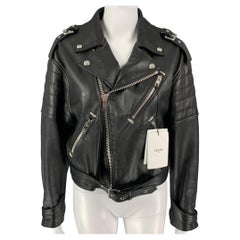 CELINE Size 6 Black Leather Motorcycle Cropped Jacket