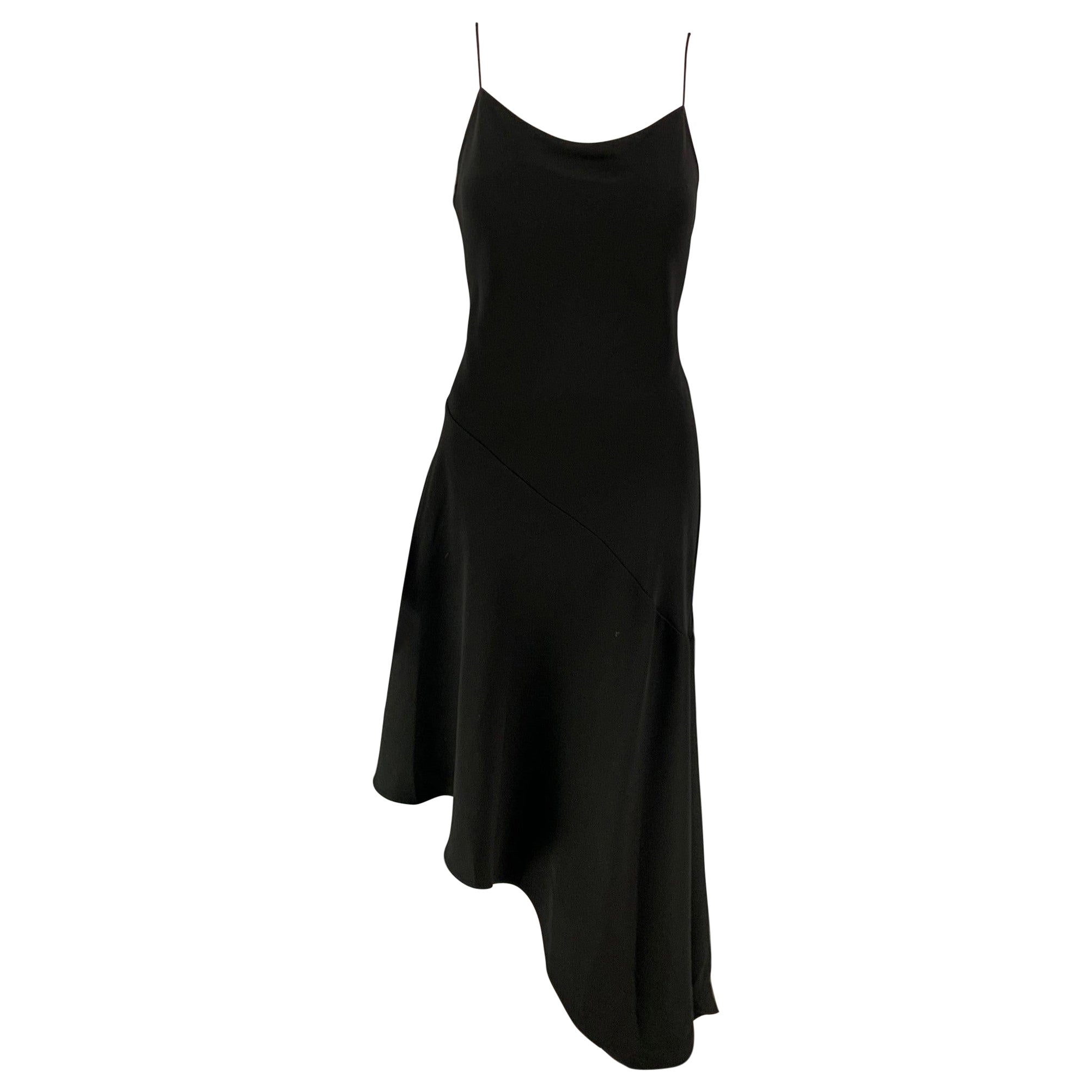 CELINE Size 6 Black Silk Spaghetti Straps Mid-Calf Cocktail Dress