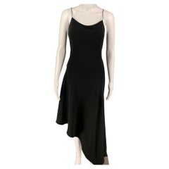 CELINE Size 6 Black Silk Spaghetti Straps Mid-Calf Cocktail Dress