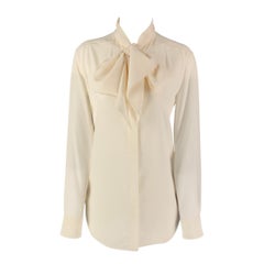 CELINE Size 6 Cream Crepe De Chine Silk Oversized Bow Blouse