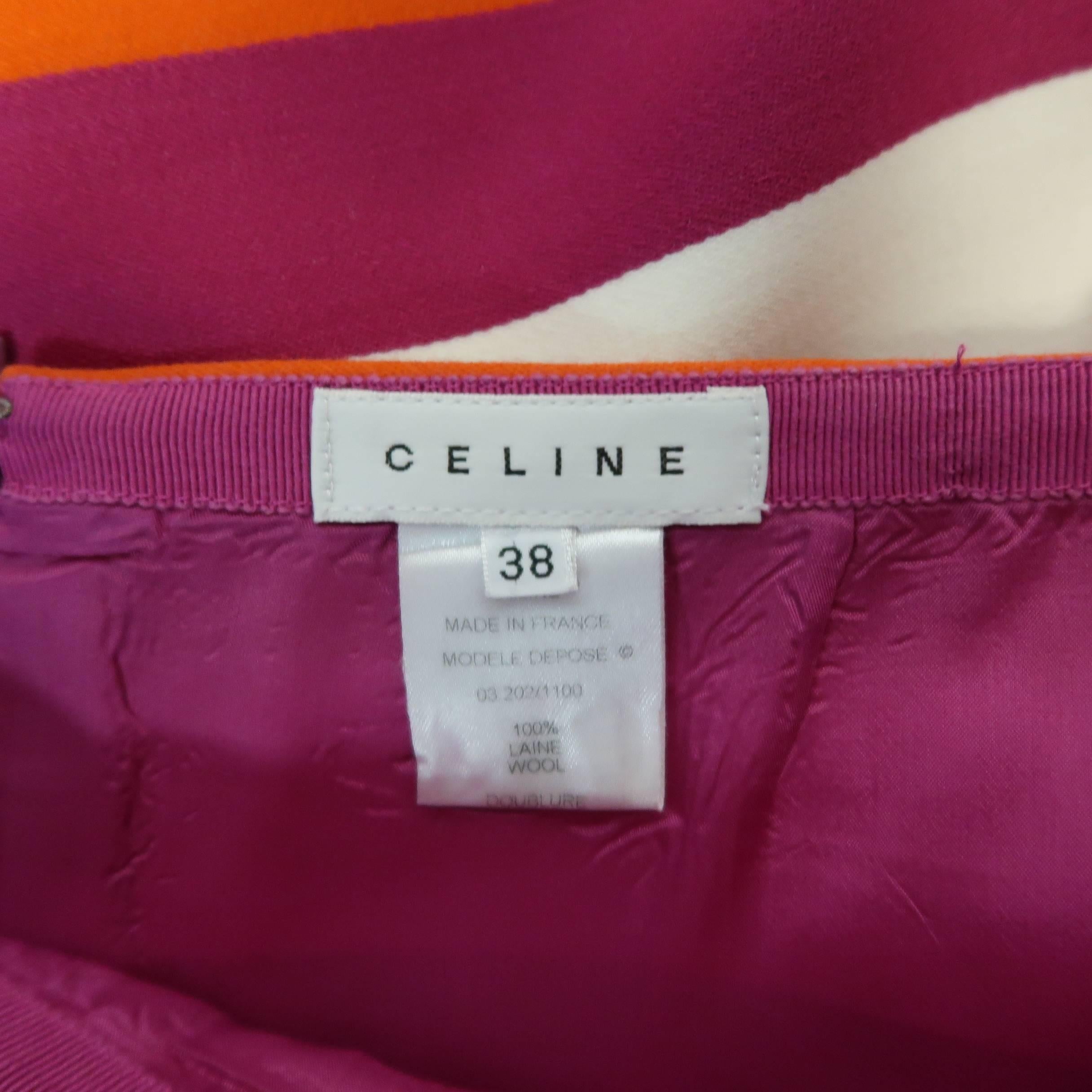 Women's Celine Fuchsia Orange and Cream Striped Wool Mini Skirt