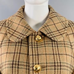 CELINE Size 6 Khaki Brown Olive Wool Blend Plaid Raglan Sleeve Coat