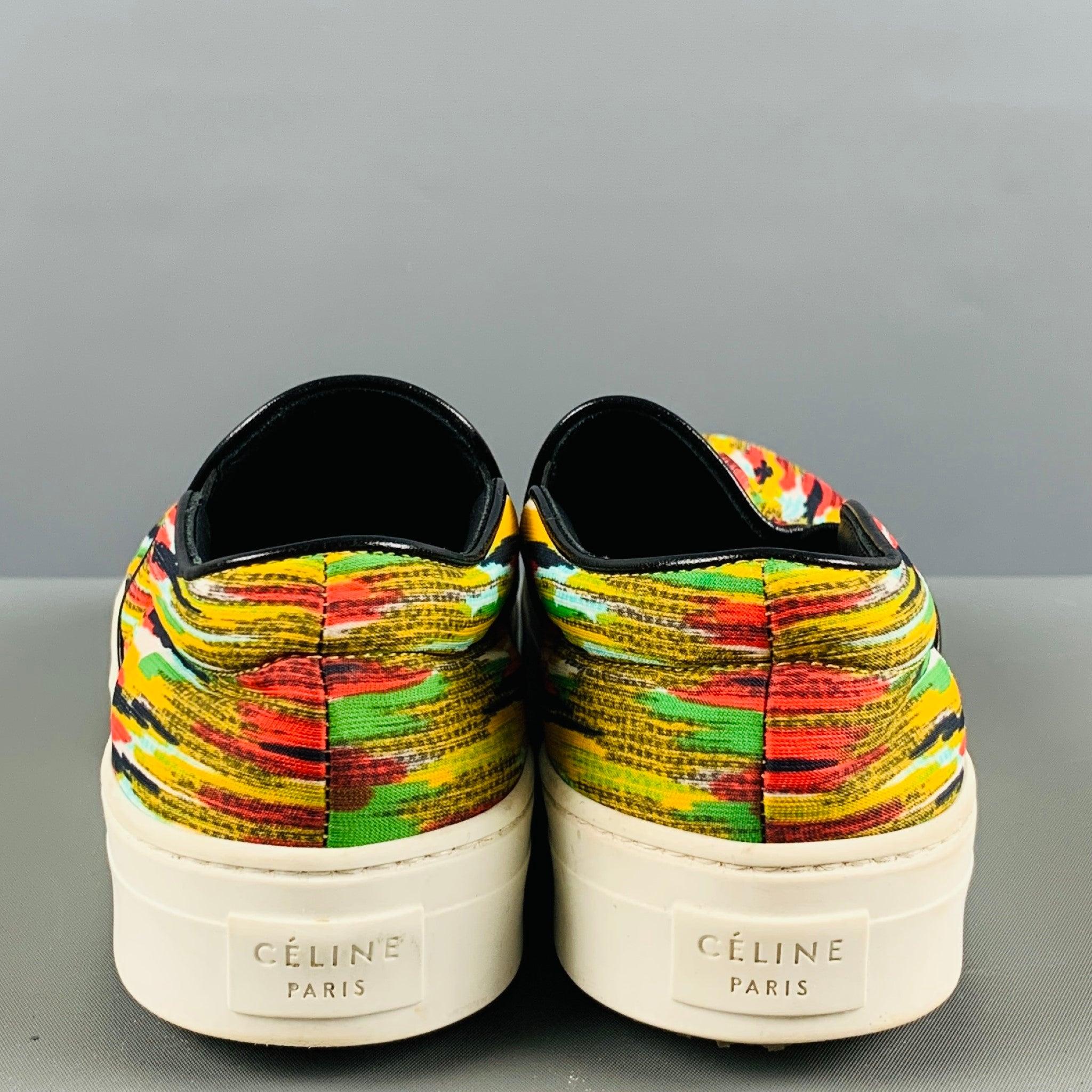 CELINE Size 6 Multi-Color Fabric Stripe Slip On Sneakers In Good Condition For Sale In San Francisco, CA