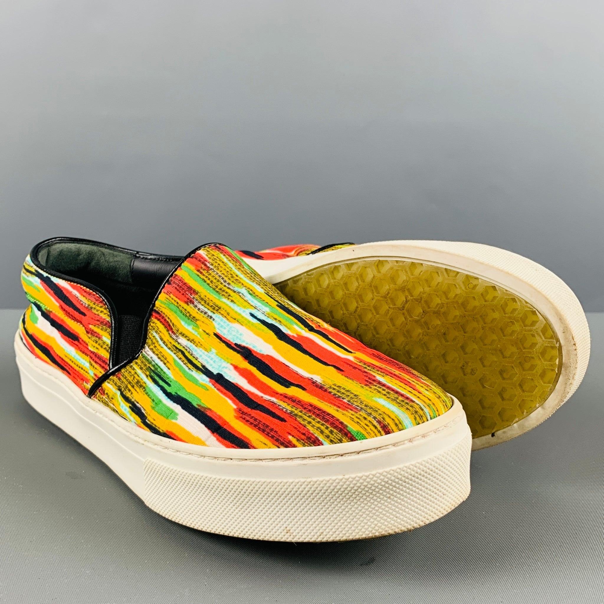CELINE Size 6 Multi-Color Fabric Stripe Slip On Sneakers For Sale 1