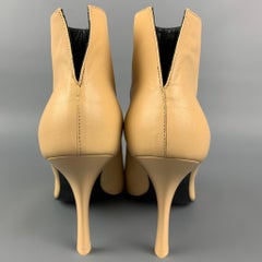 CELINE Size 7 Beige Leather Pointed Toe Boots