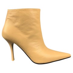 CELINE Size 7 Beige Leather Pointed Toe Boots
